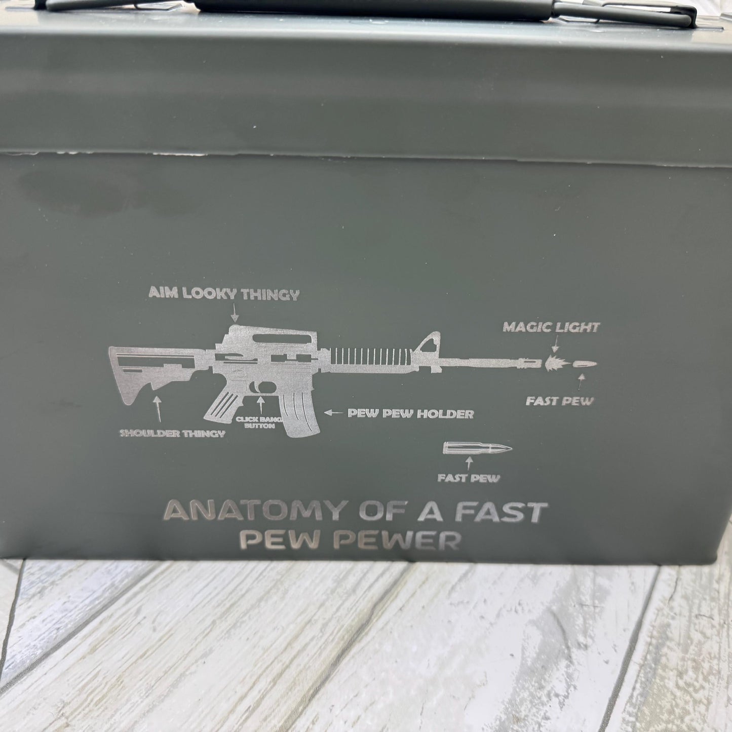 Anatomy Of A Fast Pew Pewer Ammo Box Fathers Day Gift Custom Ammo Box Groomsmen Gifts America .50 Caliber .30 Caliber Engraved Ammo Storage