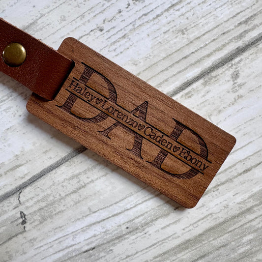Personalized Dad Keychain with Kids Names Wooden Key Chain Gift For Dad Custom Keychain With Kids Names Fathers Day Gift
