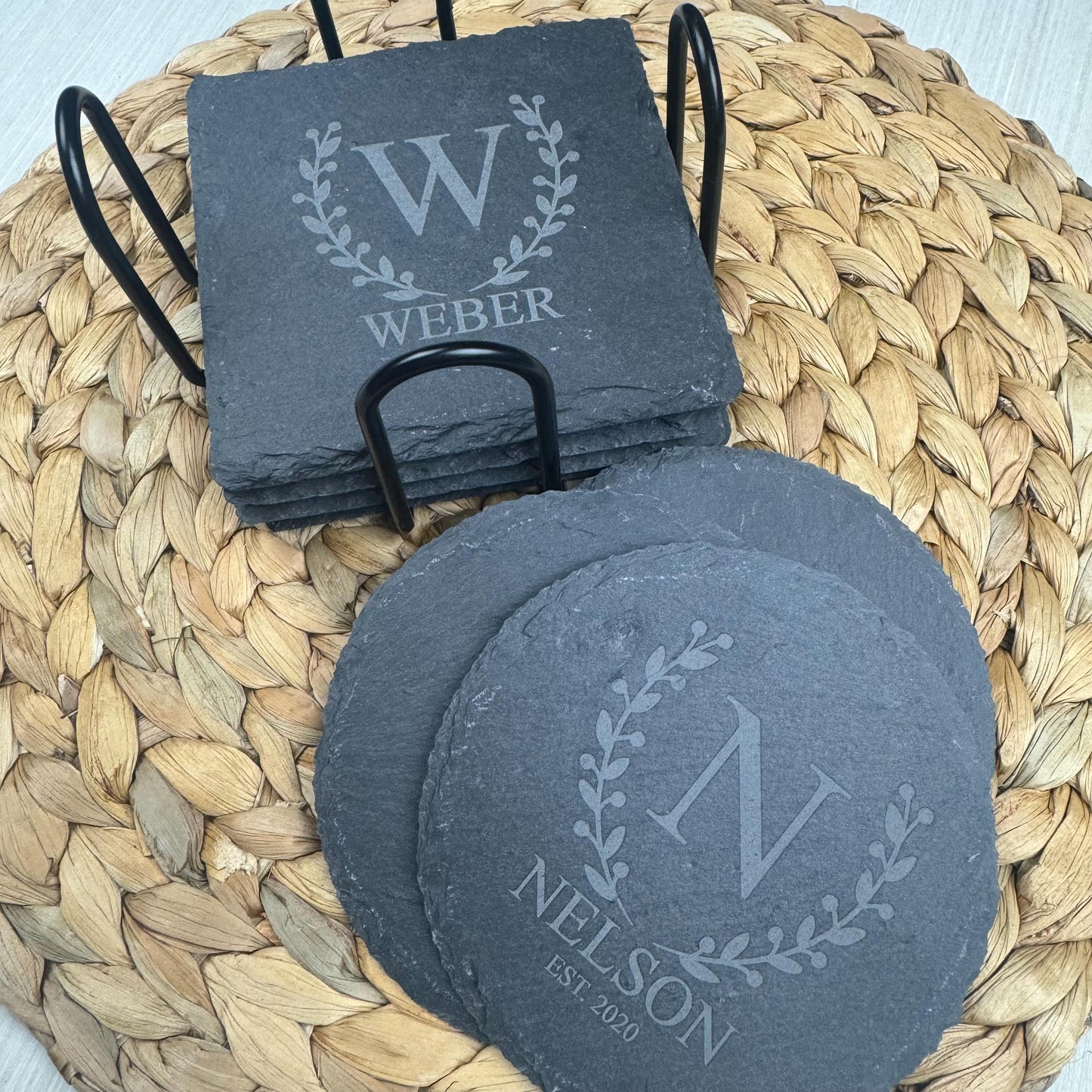Stone Coaster With Family Name, Personalized Coaster, Drink Coaster, Housewarming Gift, Wedding Gift, Slate Coaster, Custom Slate Coaster