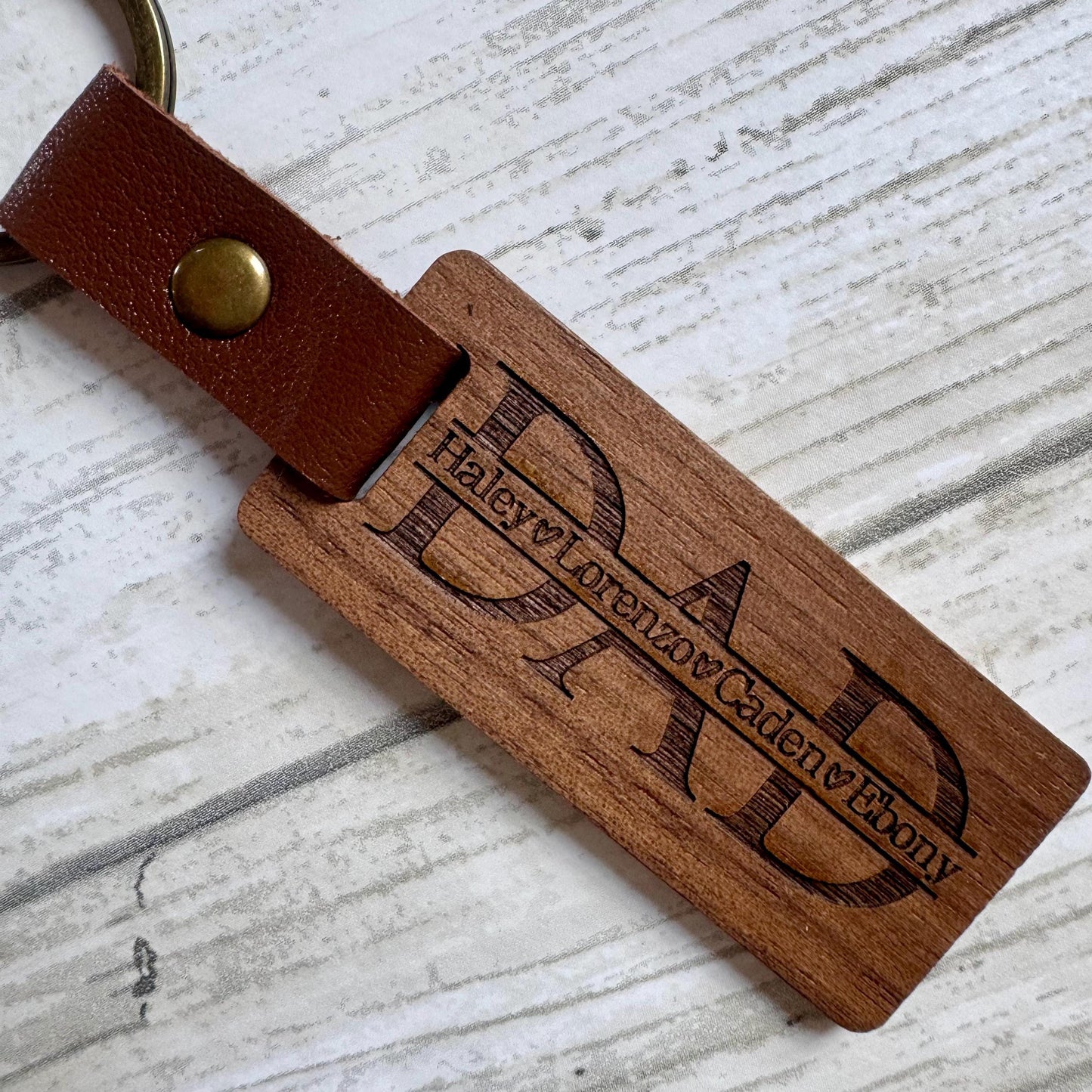 Personalized Dad Keychain with Kids Names Wooden Key Chain Gift For Dad Custom Keychain With Kids Names Fathers Day Gift