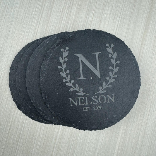 Stone Coaster With Family Name, Personalized Coaster, Drink Coaster, Housewarming Gift, Wedding Gift, Slate Coaster, Custom Slate Coaster