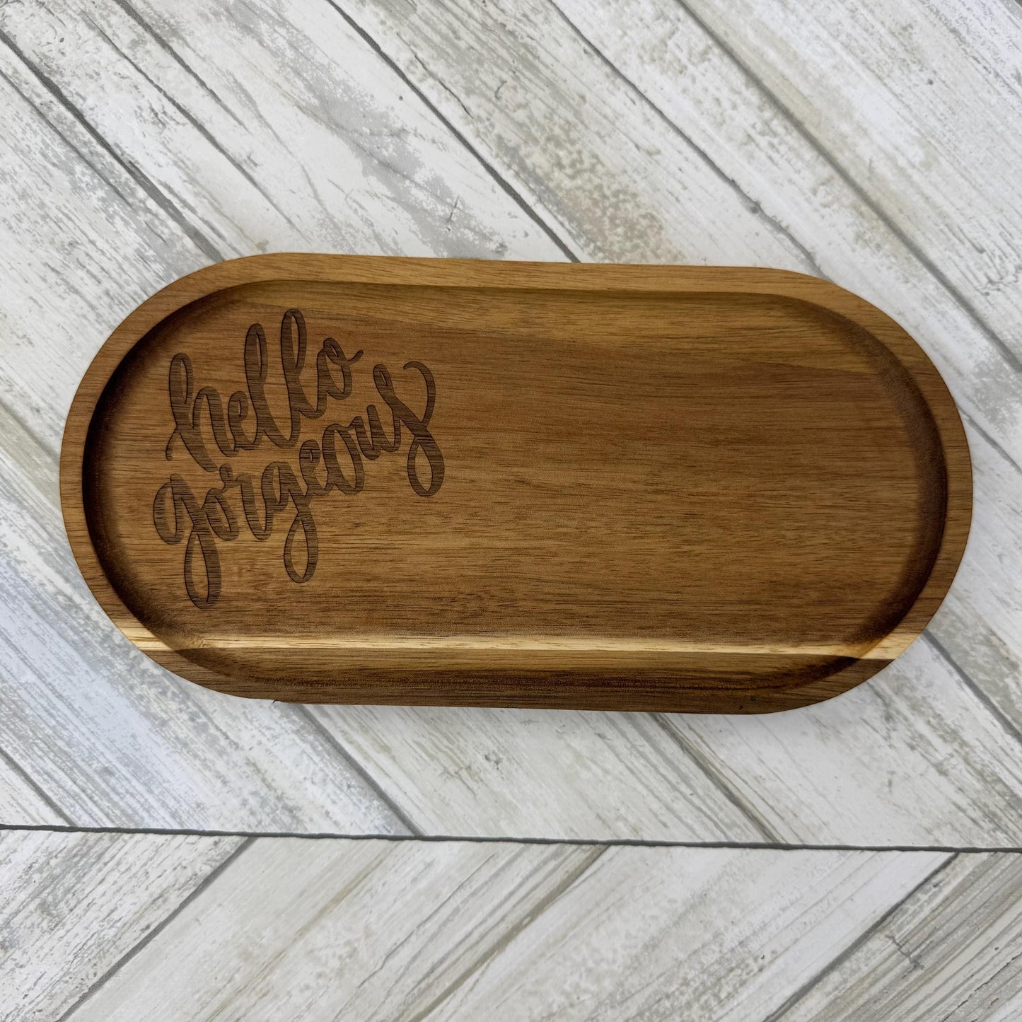 Hello Gorgeous Wood Tray, Trinket Tray, Personalized Desk Organizer, Organizer Tray, Women's Jewelry Tray, Gift for Her, Gift For Mom