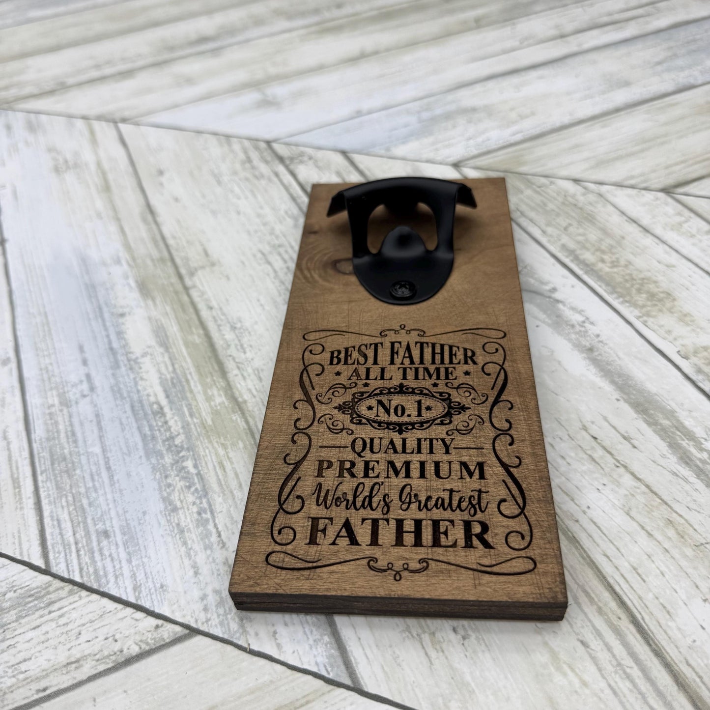 Best Father All Time Magnetic Bottle Opener, Wooden Bottle Opener Laser Engraved, New Home Gift, Gift For Him, Custom Beer Opener For Him