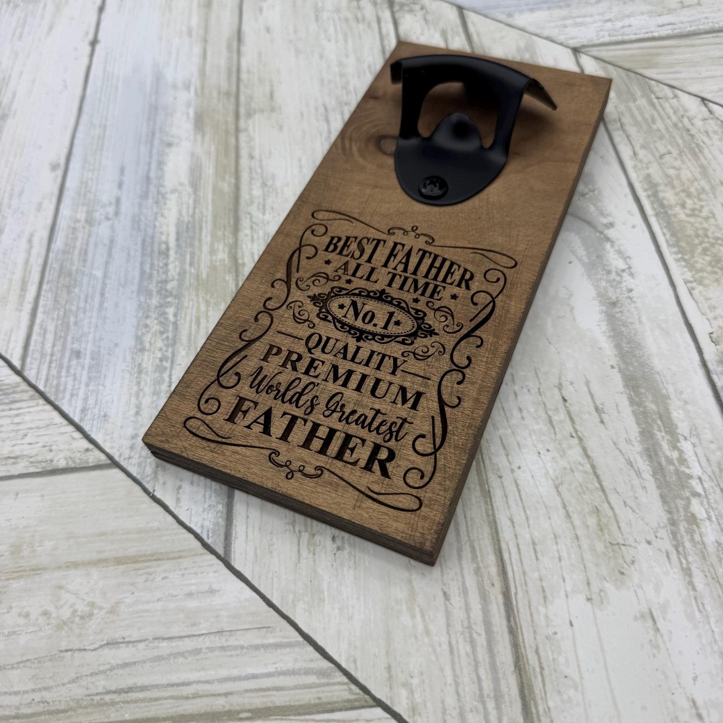 Best Father All Time Magnetic Bottle Opener, Wooden Bottle Opener Laser Engraved, New Home Gift, Gift For Him, Custom Beer Opener For Him