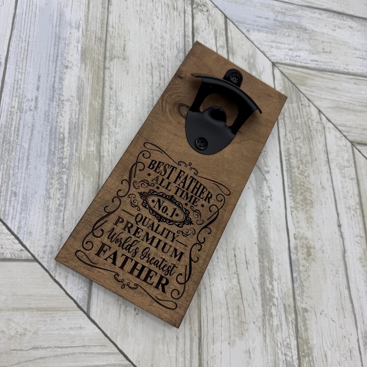 Best Father All Time Magnetic Bottle Opener, Wooden Bottle Opener Laser Engraved, New Home Gift, Gift For Him, Custom Beer Opener For Him