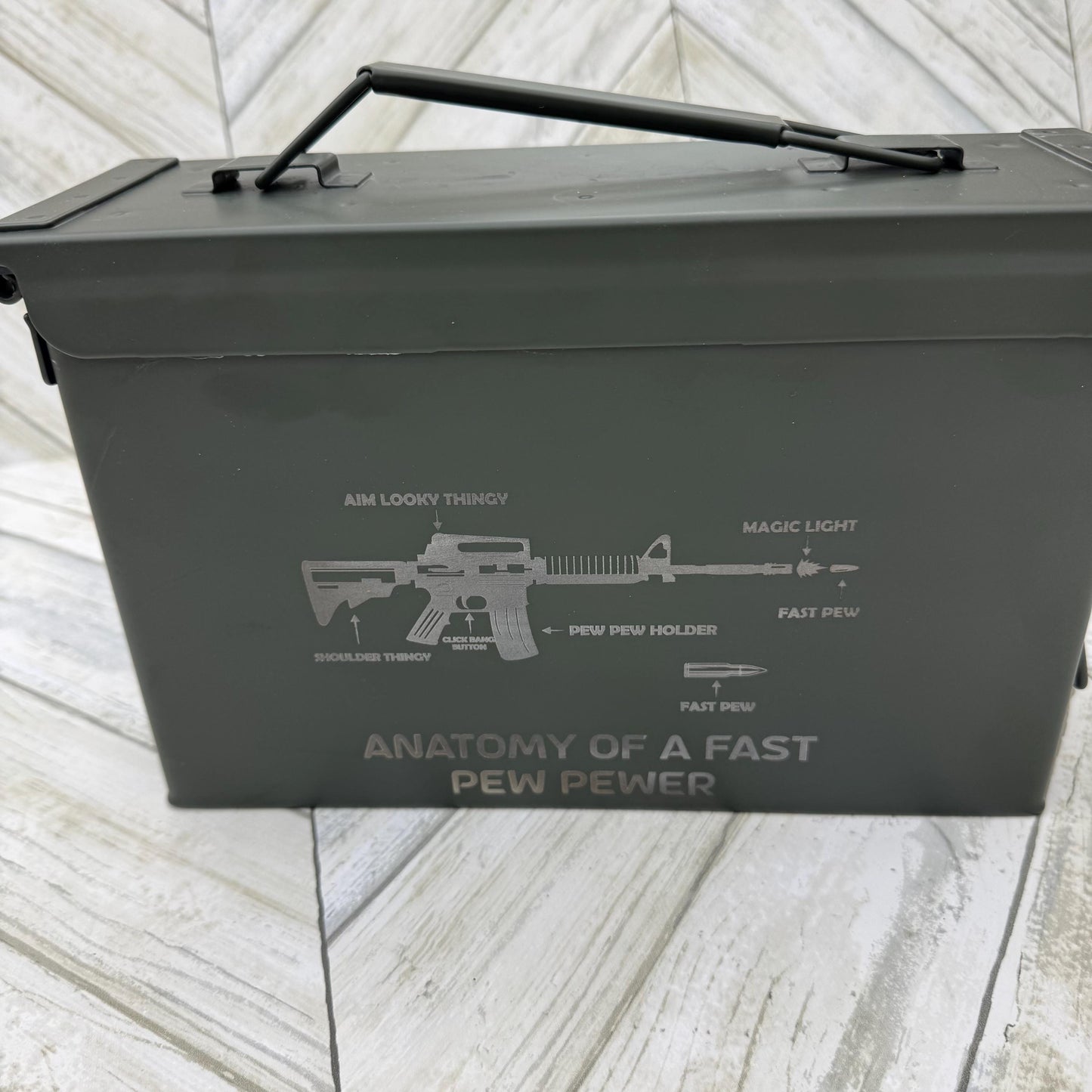 Anatomy Of A Fast Pew Pewer Ammo Box Fathers Day Gift Custom Ammo Box Groomsmen Gifts America .50 Caliber .30 Caliber Engraved Ammo Storage