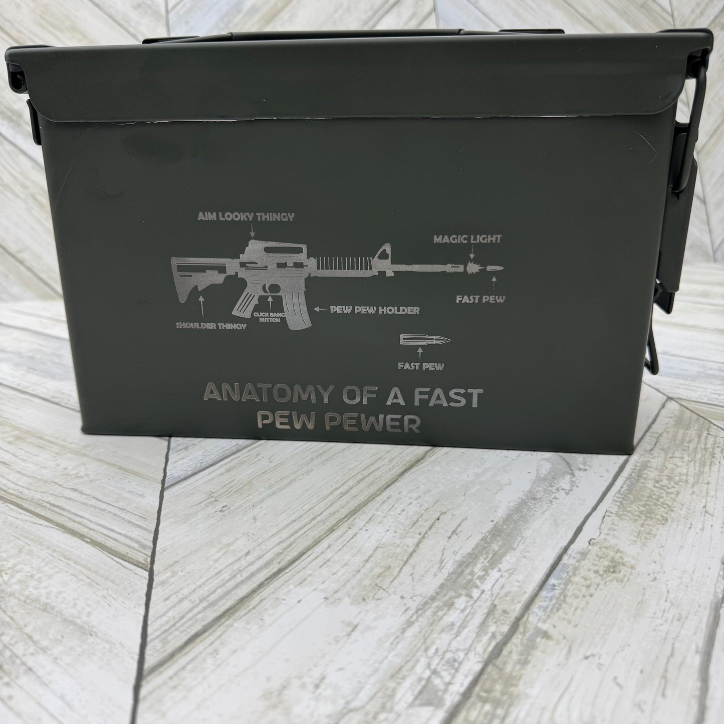 Anatomy Of A Fast Pew Pewer Ammo Box Fathers Day Gift Custom Ammo Box Groomsmen Gifts America .50 Caliber .30 Caliber Engraved Ammo Storage