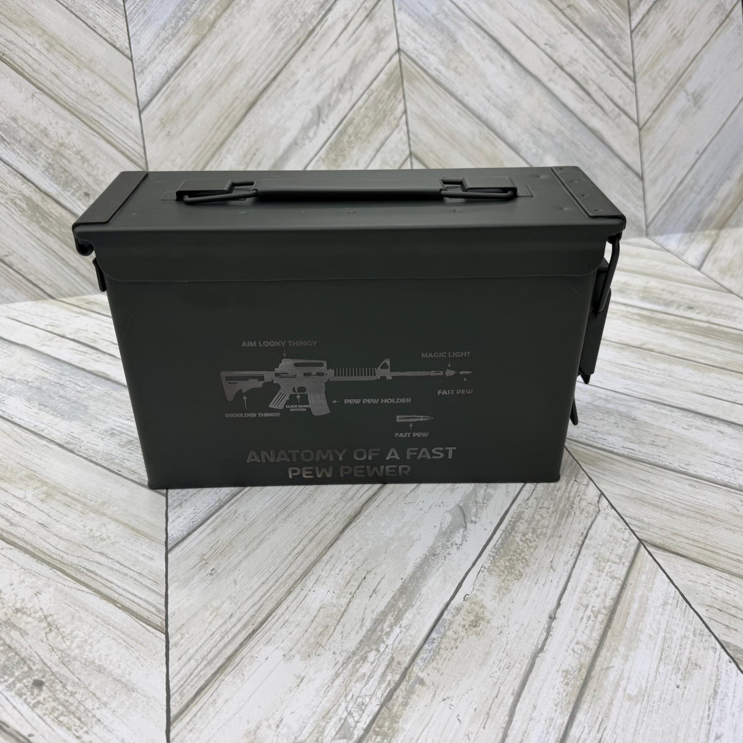 Anatomy Of A Fast Pew Pewer Ammo Box Fathers Day Gift Custom Ammo Box Groomsmen Gifts America .50 Caliber .30 Caliber Engraved Ammo Storage
