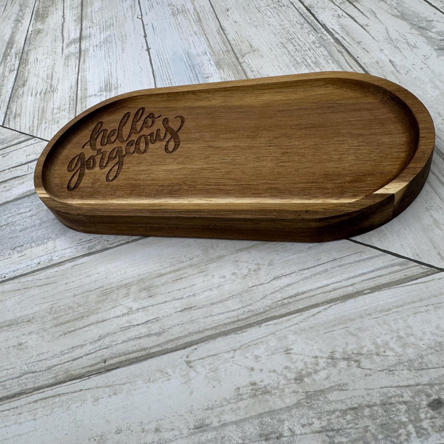 Hello Gorgeous Wood Tray, Trinket Tray, Personalized Desk Organizer, Organizer Tray, Women's Jewelry Tray, Gift for Her, Gift For Mom