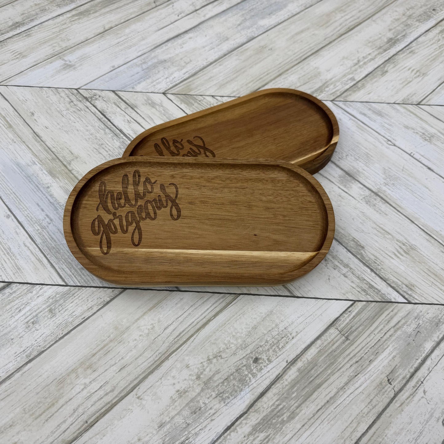 Hello Gorgeous Wood Tray, Trinket Tray, Personalized Desk Organizer, Organizer Tray, Women's Jewelry Tray, Gift for Her, Gift For Mom