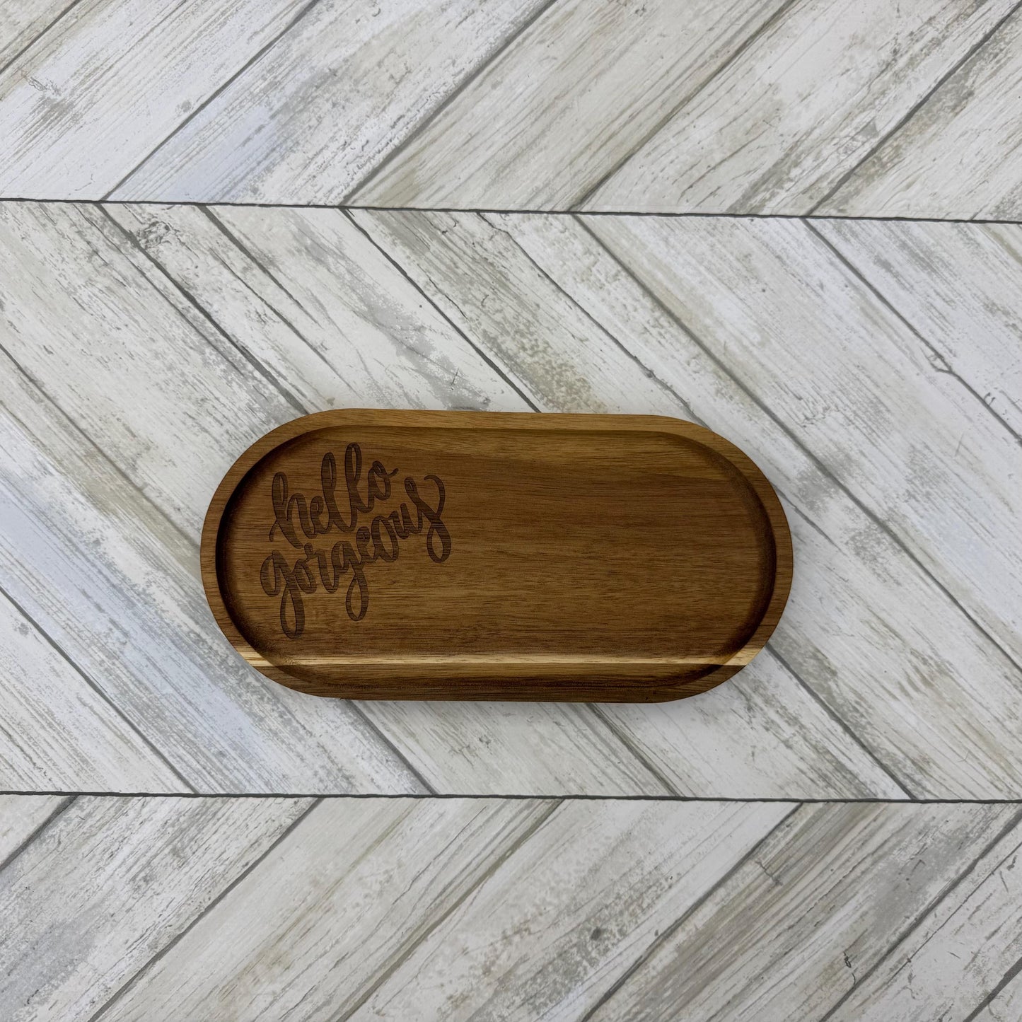 Hello Gorgeous Wood Tray, Trinket Tray, Personalized Desk Organizer, Organizer Tray, Women's Jewelry Tray, Gift for Her, Gift For Mom