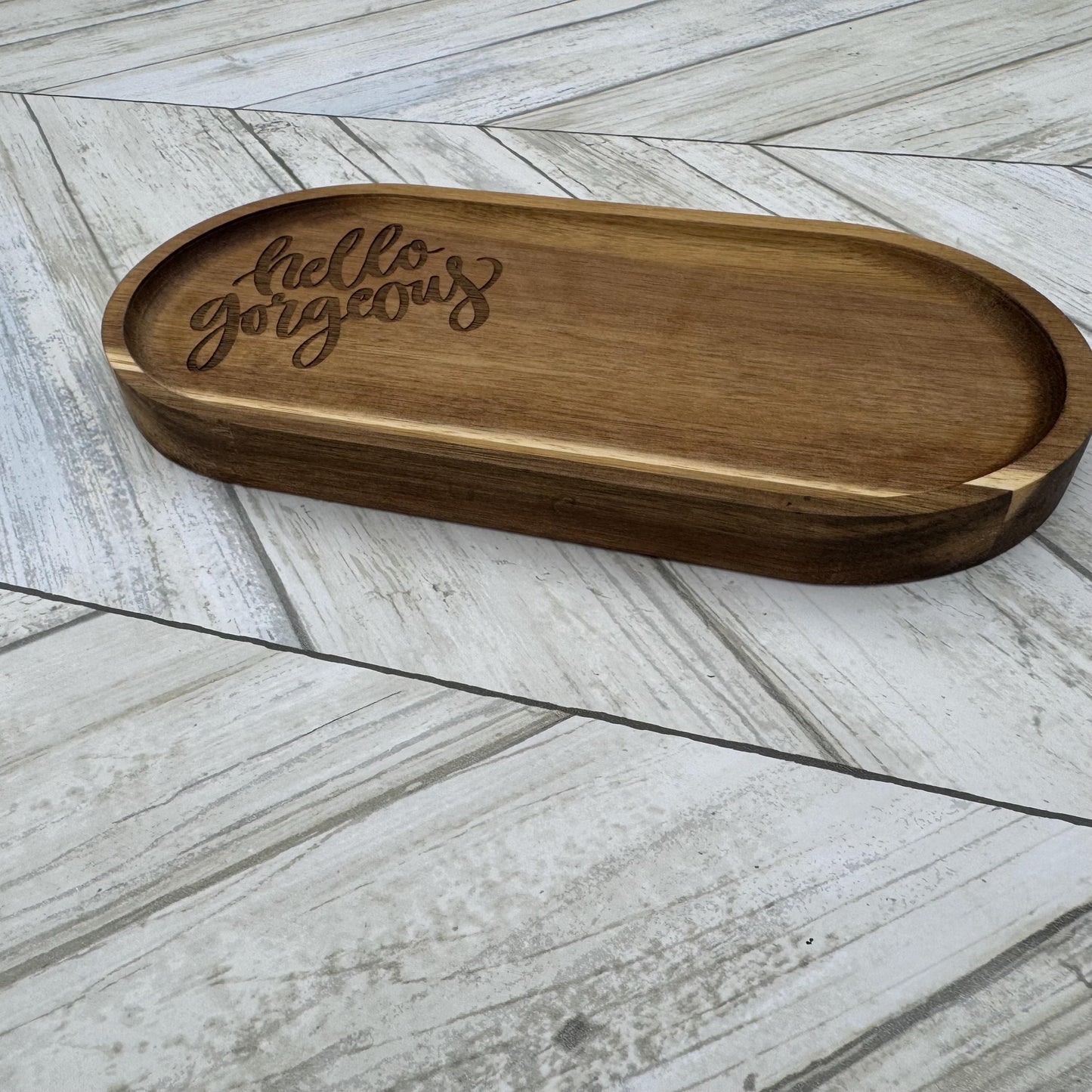 Hello Gorgeous Wood Tray, Trinket Tray, Personalized Desk Organizer, Organizer Tray, Women's Jewelry Tray, Gift for Her, Gift For Mom