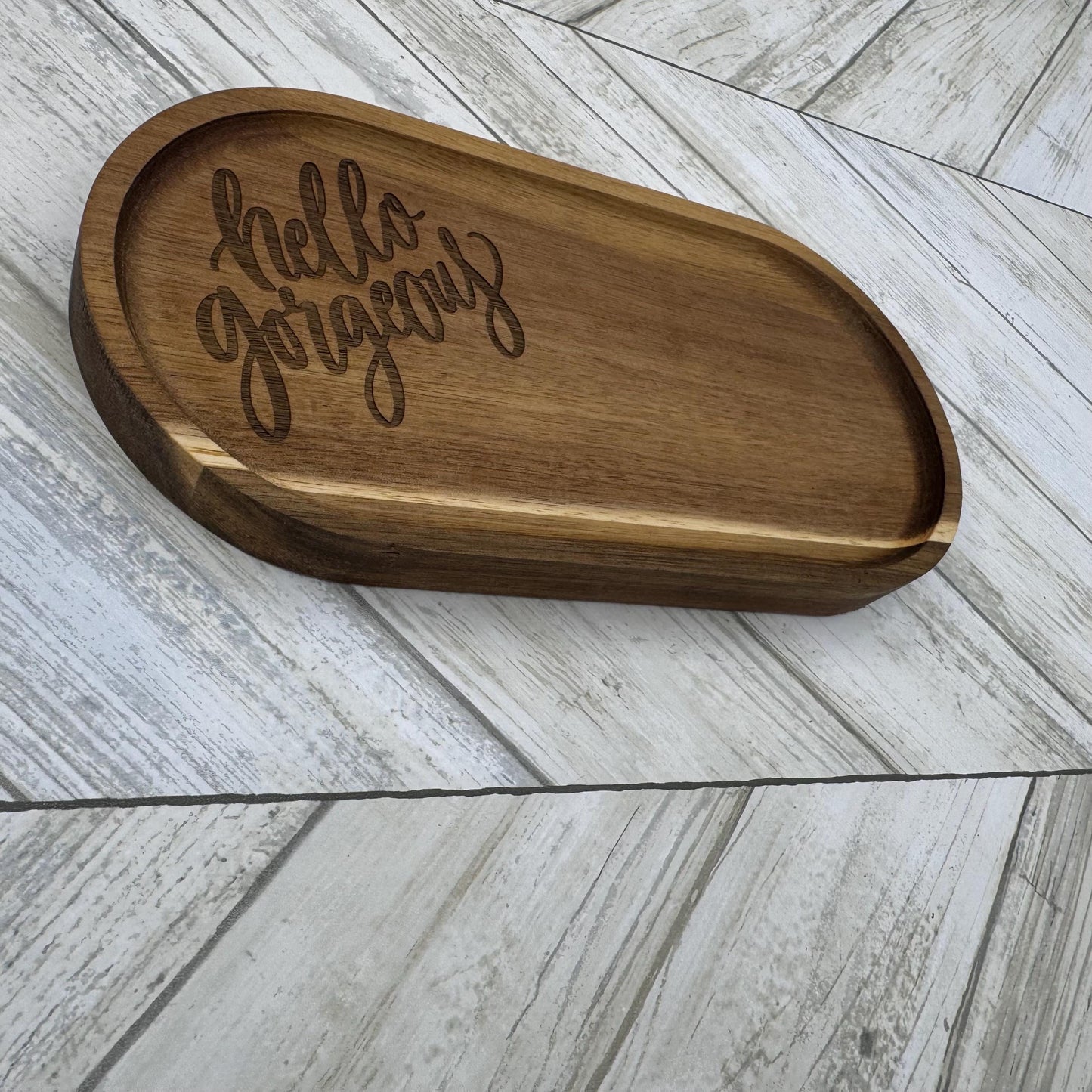 Hello Gorgeous Wood Tray, Trinket Tray, Personalized Desk Organizer, Organizer Tray, Women's Jewelry Tray, Gift for Her, Gift For Mom