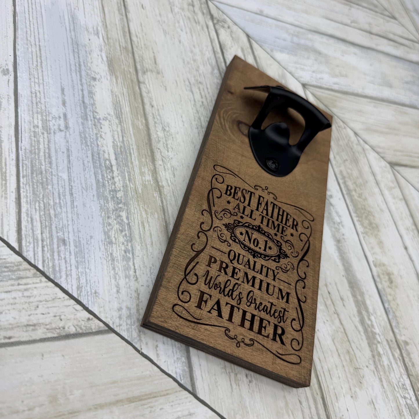 Best Father All Time Magnetic Bottle Opener, Wooden Bottle Opener Laser Engraved, New Home Gift, Gift For Him, Custom Beer Opener For Him