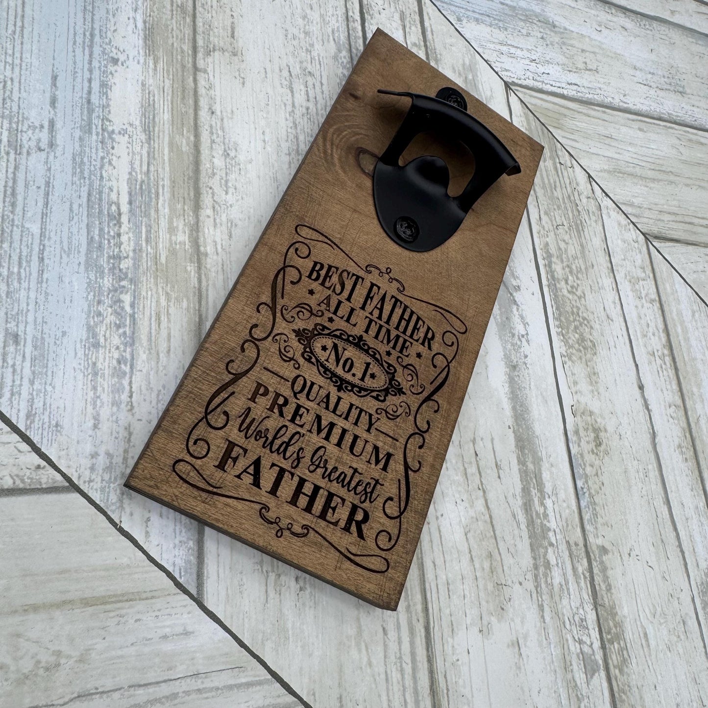 Best Father All Time Magnetic Bottle Opener, Wooden Bottle Opener Laser Engraved, New Home Gift, Gift For Him, Custom Beer Opener For Him