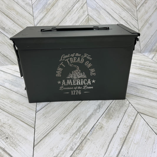 Land Of The Free Ammo Box Freedom Fathers Day Gift Custom Ammo Box Groomsmen Gifts America .50 Caliber .30 Caliber Engraved Ammo Storage Box