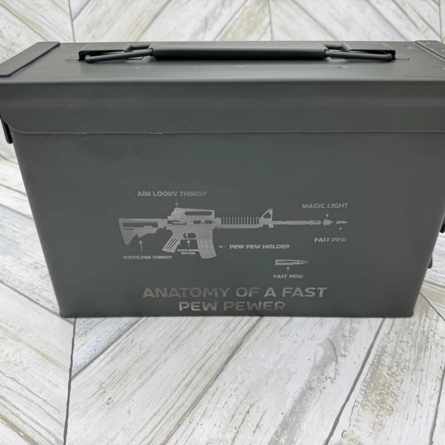 Anatomy Of A Fast Pew Pewer Ammo Box Fathers Day Gift Custom Ammo Box Groomsmen Gifts America .50 Caliber .30 Caliber Engraved Ammo Storage