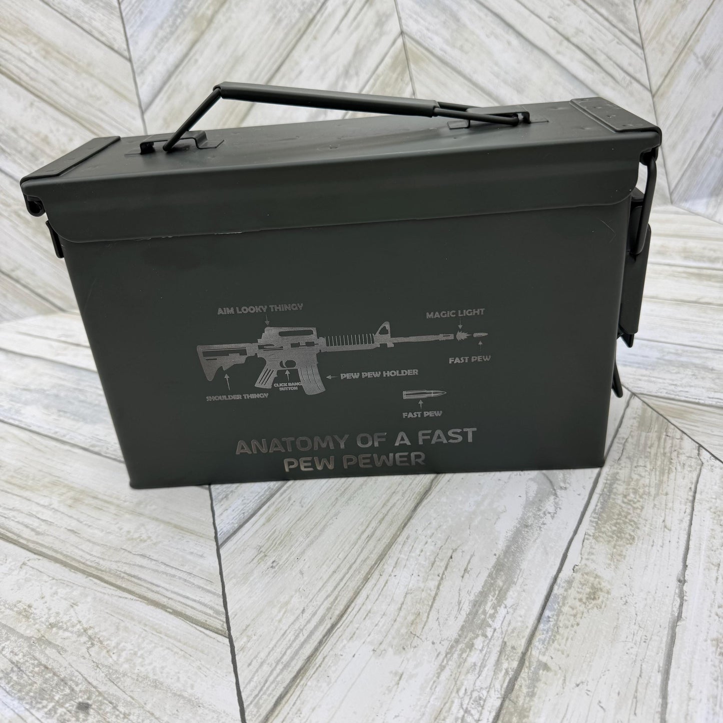 Anatomy Of A Fast Pew Pewer Ammo Box Fathers Day Gift Custom Ammo Box Groomsmen Gifts America .50 Caliber .30 Caliber Engraved Ammo Storage