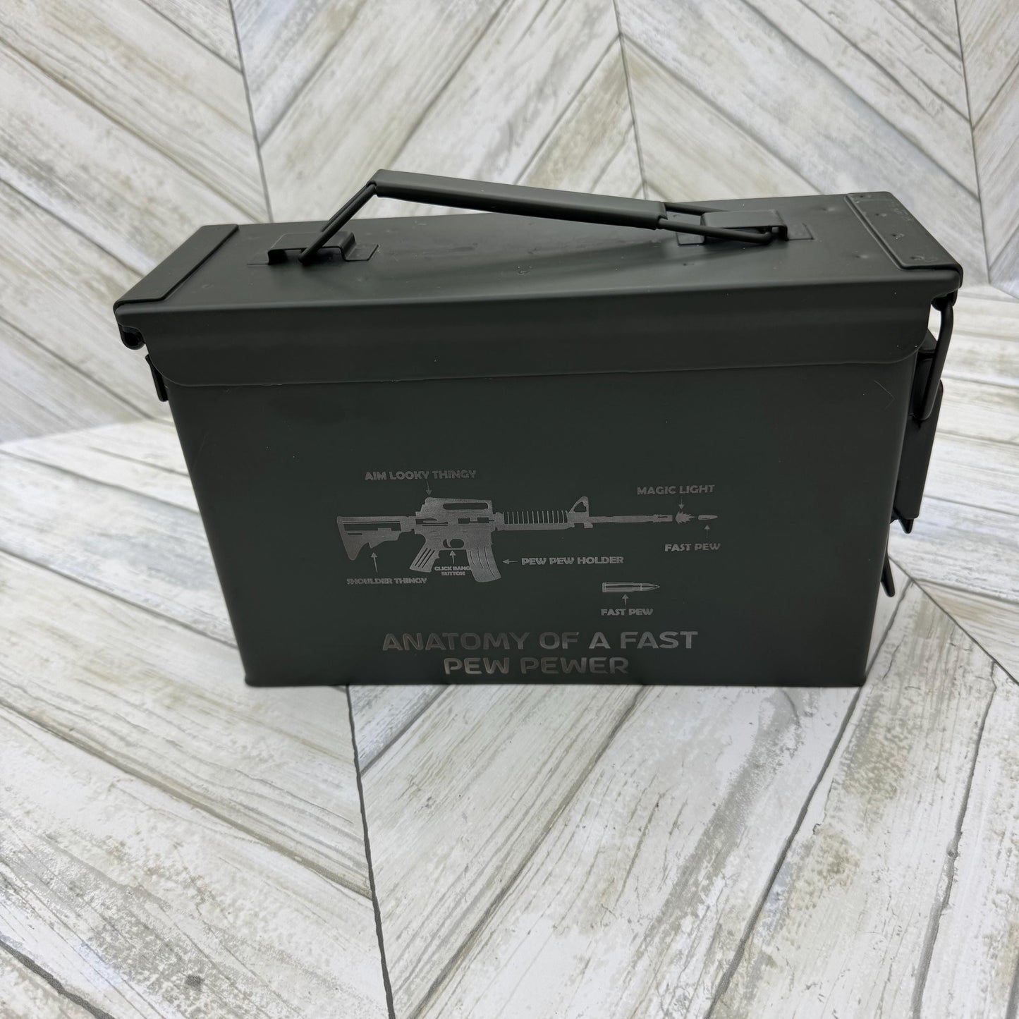 Anatomy Of A Fast Pew Pewer Ammo Box Fathers Day Gift Custom Ammo Box Groomsmen Gifts America .50 Caliber .30 Caliber Engraved Ammo Storage