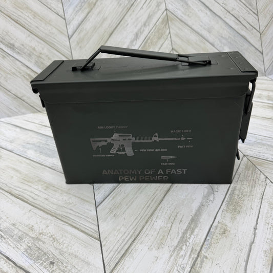 Anatomy Of A Fast Pew Pewer Ammo Box Fathers Day Gift Custom Ammo Box Groomsmen Gifts America .50 Caliber .30 Caliber Engraved Ammo Storage